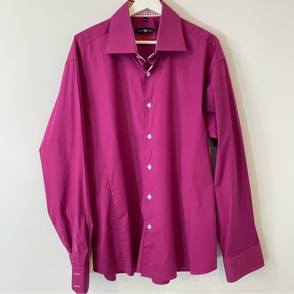 Stone Rose Burgundy Dress Shirt with Checkered Print Red Rivet Collection XXL